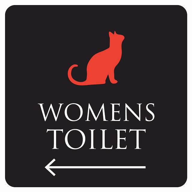 トイレ 御手洗 TOILET トイレマーク ねこ 猫 ネコ ブラック カラー WOMENS 左 矢印 ステッカー 正方形 シール サインステッカー 誘導表示 ピクトサイン ピクトグラム 選べるサイズ