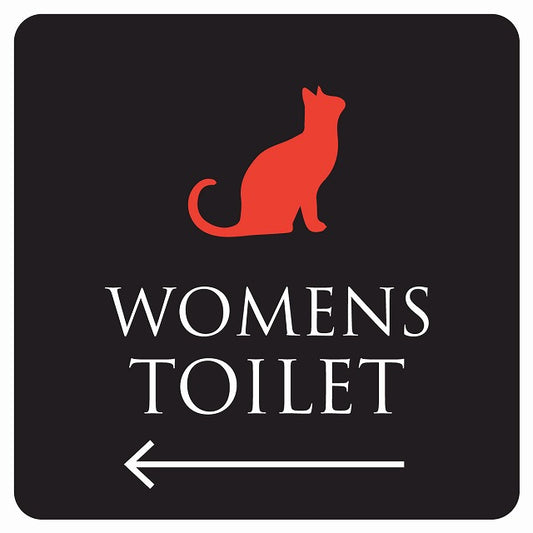 トイレ 御手洗 TOILET トイレマーク ねこ 猫 ネコ ブラック カラー WOMENS 左 矢印 ステッカー 正方形 シール サインステッカー 誘導表示 ピクトサイン ピクトグラム 選べるサイズ