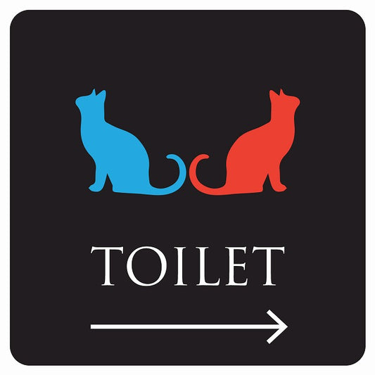 トイレ 御手洗 TOILET トイレマーク ねこ 猫 ネコ ブラック カラー 男女マーク 右 矢印 ステッカー 正方形 シール サインステッカー 誘導表示 ピクトサイン ピクトグラム 選べるサイズ