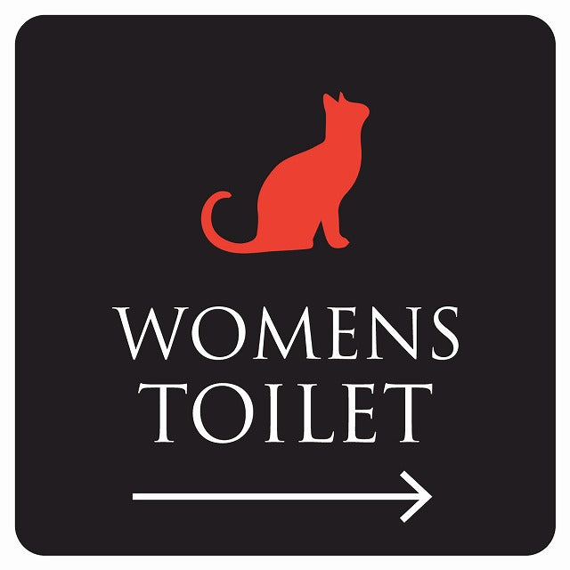 トイレ 御手洗 TOILET トイレマーク ねこ 猫 ネコ ブラック カラー WOMENS 右 矢印 ステッカー 正方形 シール サインステッカー 誘導表示 ピクトサイン ピクトグラム 選べるサイズ