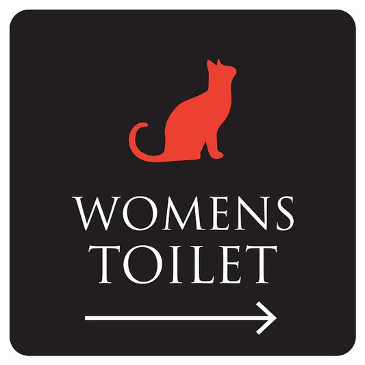トイレ 御手洗 TOILET トイレマーク ねこ 猫 ネコ ブラック カラー WOMENS 右 矢印 ステッカー 正方形 シール サインステッカー 誘導表示 ピクトサイン ピクトグラム 選べるサイズ