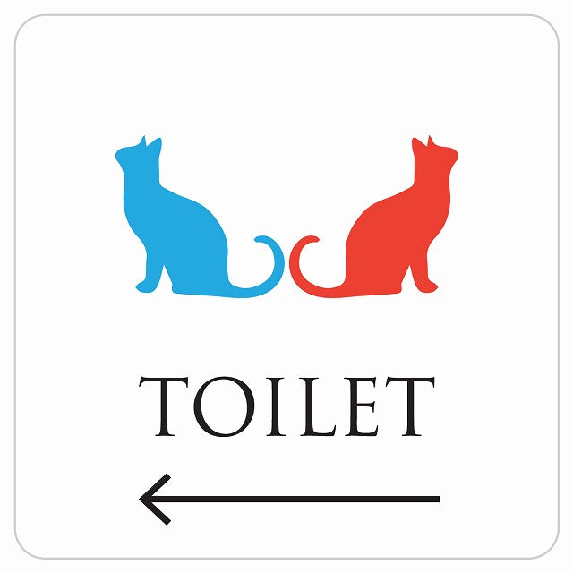 トイレ 御手洗 TOILET トイレマーク ねこ 猫 ネコ ホワイト カラー 男女マーク 左 矢印 ステッカー 正方形 シール サインステッカー 誘導表示 ピクトサイン ピクトグラム 選べるサイズ