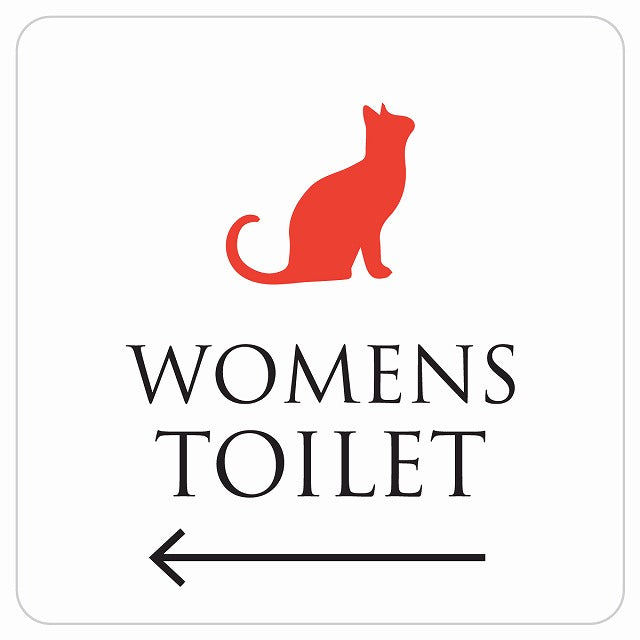 トイレ 御手洗 TOILET トイレマーク ねこ 猫 ネコ ホワイト カラー WOMENS 左 矢印 ステッカー 正方形 シール サインステッカー 誘導表示 ピクトサイン ピクトグラム 選べるサイズ