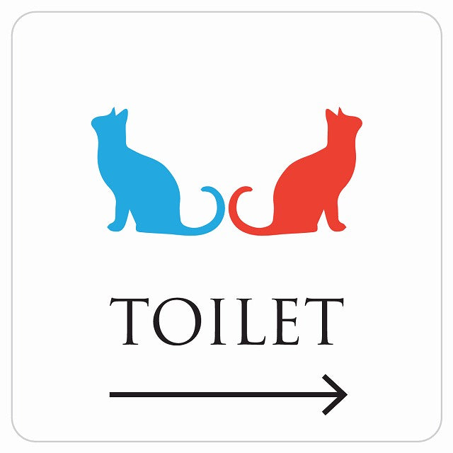 トイレ 御手洗 TOILET トイレマーク ねこ 猫 ネコ ホワイト カラー 男女マーク 右 矢印 ステッカー 正方形 シール サインステッカー 誘導表示 ピクトサイン ピクトグラム 選べるサイズ