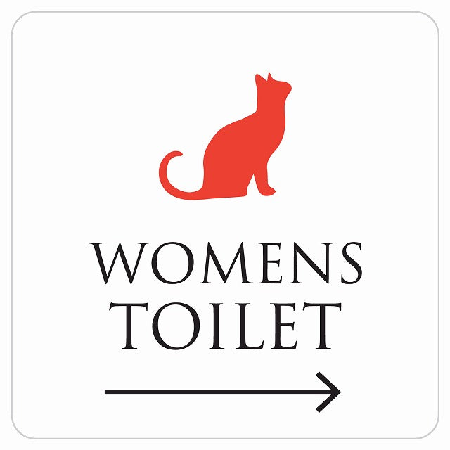 トイレ 御手洗 TOILET トイレマーク ねこ 猫 ネコ ホワイト カラー WOMENS 右 矢印 ステッカー 正方形 シール サインステッカー 誘導表示 ピクトサイン ピクトグラム 選べるサイズ