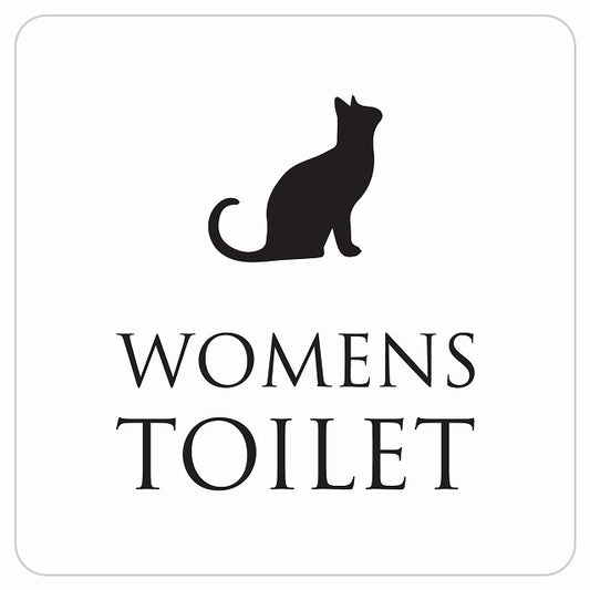 トイレ 御手洗 TOILET トイレマーク ねこ 猫 ネコ ホワイト ブラック WOMENS ステッカー 正方形 シール サインステッカー 案内表示 施設用 ピクトサイン ピクトグラム 選べるサイズ