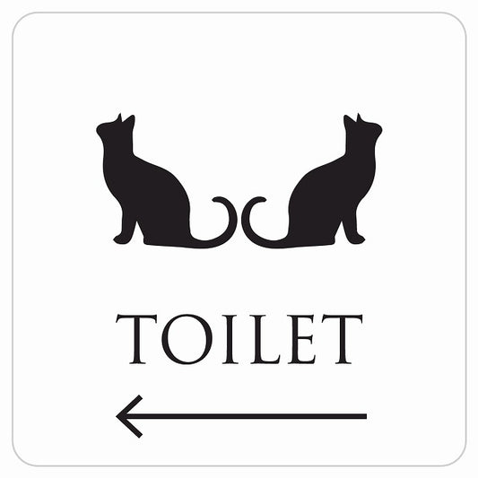 トイレ 御手洗 TOILET トイレマーク ねこ 猫 ネコ ホワイト ブラック 男女マーク 左 矢印 ステッカー 正方形 シール サインステッカー 誘導表示 ピクトサイン ピクトグラム 選べるサイズ