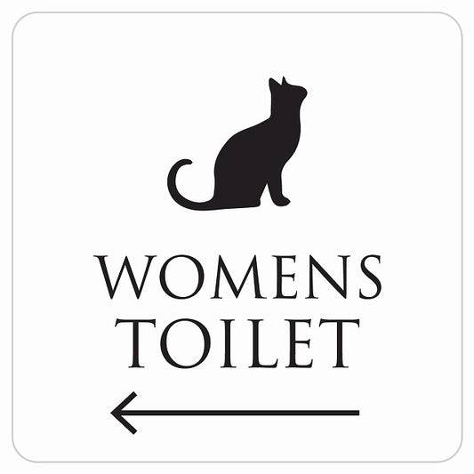 トイレ 御手洗 TOILET トイレマーク ねこ 猫 ネコ ホワイト ブラック WOMENS 左 矢印 ステッカー 正方形 シール サインステッカー 誘導表示 ピクトサイン ピクトグラム 選べるサイズ