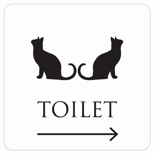 トイレ 御手洗 TOILET トイレマーク ねこ 猫 ネコ ホワイト ブラック 男女マーク 右 矢印 ステッカー 正方形 シール サインステッカー 誘導表示 ピクトサイン ピクトグラム 選べるサイズ
