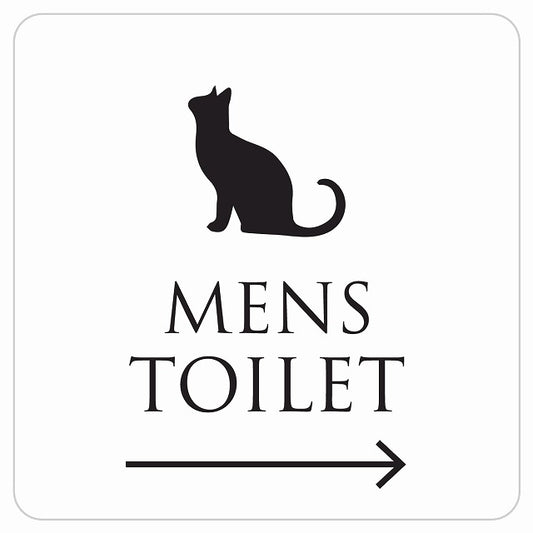 トイレ 御手洗 TOILET トイレマーク ねこ 猫 ネコ ホワイト ブラック MENS 右 矢印 ステッカー 正方形 シール サインステッカー 誘導表示 ピクトサイン ピクトグラム 選べるサイズ