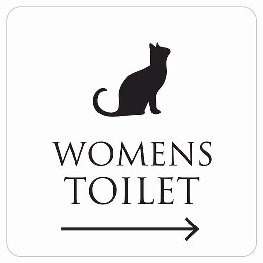 トイレ 御手洗 TOILET トイレマーク ねこ 猫 ネコ ホワイト ブラック WOMENS 右 矢印 ステッカー 正方形 シール サインステッカー 誘導表示 ピクトサイン ピクトグラム 選べるサイズ