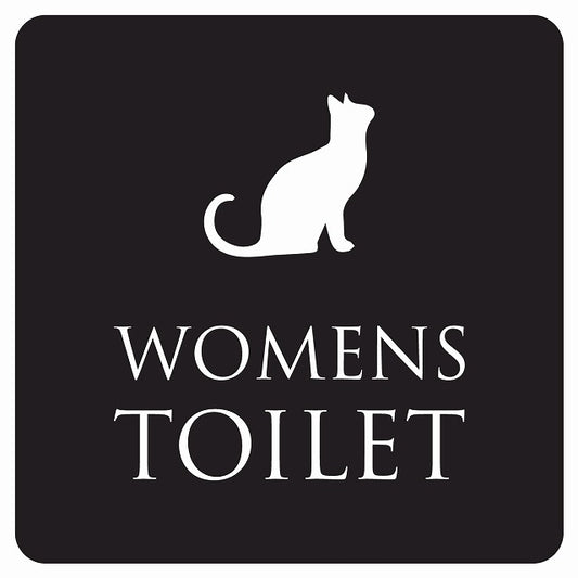 トイレ 御手洗 TOILET トイレマーク ねこ 猫 ネコ ブラック ホワイト WOMENS ステッカー 正方形 シール サインステッカー 案内表示 施設用 ピクトサイン ピクトグラム 選べるサイズ