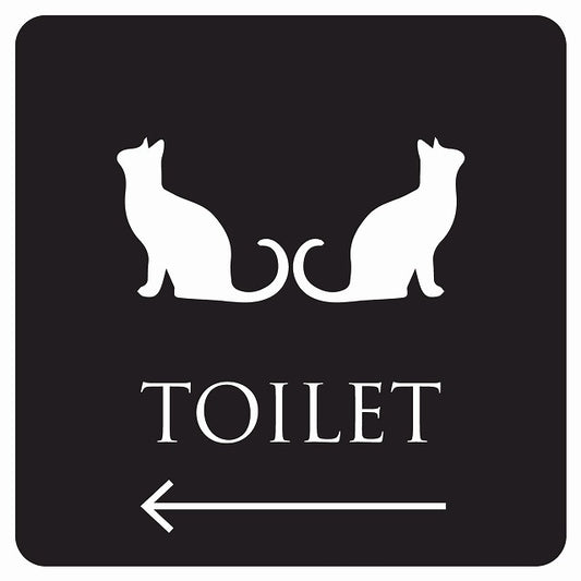 トイレ 御手洗 TOILET トイレマーク ねこ 猫 ネコ ブラック ホワイト 男女マーク 左 矢印 ステッカー 正方形 シール サインステッカー 誘導表示 ピクトサイン ピクトグラム 選べるサイズ