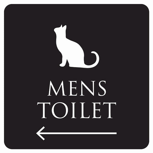 トイレ 御手洗 TOILET トイレマーク ねこ 猫 ネコ ブラック ホワイト MENS 左 矢印 ステッカー 正方形 シール サインステッカー 誘導表示 ピクトサイン ピクトグラム 選べるサイズ