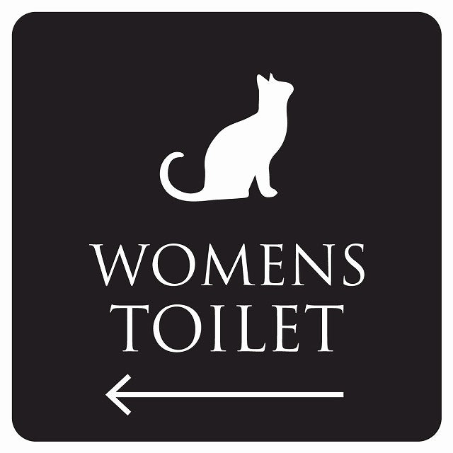トイレ 御手洗 TOILET トイレマーク ねこ 猫 ネコ ブラック ホワイト WOMENS 左 矢印 ステッカー 正方形 シール サインステッカー 誘導表示 ピクトサイン ピクトグラム 選べるサイズ