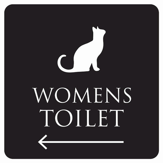 トイレ 御手洗 TOILET トイレマーク ねこ 猫 ネコ ブラック ホワイト WOMENS 左 矢印 ステッカー 正方形 シール サインステッカー 誘導表示 ピクトサイン ピクトグラム 選べるサイズ