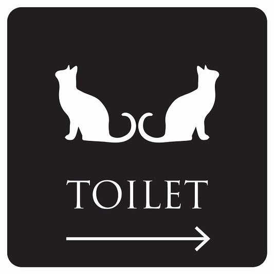 トイレ 御手洗 TOILET トイレマーク ねこ 猫 ネコ ブラック ホワイト 男女マーク 右 矢印 ステッカー 正方形 シール サインステッカー 誘導表示 ピクトサイン ピクトグラム 選べるサイズ