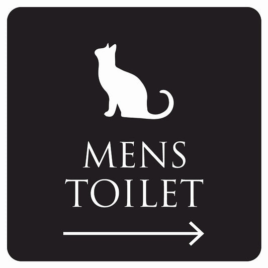 トイレ 御手洗 TOILET トイレマーク ねこ 猫 ネコ ブラック ホワイト MENS 右 矢印 ステッカー 正方形 シール サインステッカー 誘導表示 ピクトサイン ピクトグラム 選べるサイズ