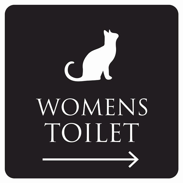 トイレ 御手洗 TOILET トイレマーク ねこ 猫 ネコ ブラック ホワイト WOMENS 右 矢印 ステッカー 正方形 シール サインステッカー 誘導表示 ピクトサイン ピクトグラム 選べるサイズ