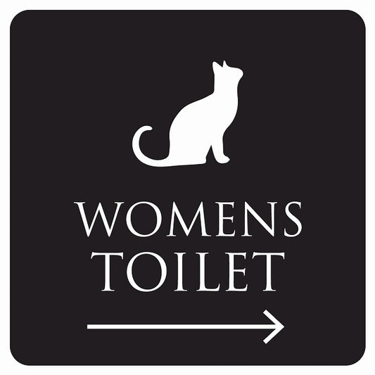 トイレ 御手洗 TOILET トイレマーク ねこ 猫 ネコ ブラック ホワイト WOMENS 右 矢印 ステッカー 正方形 シール サインステッカー 誘導表示 ピクトサイン ピクトグラム 選べるサイズ