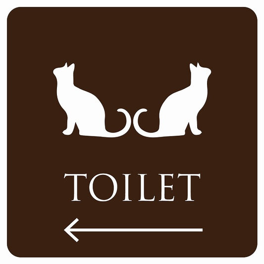 トイレ 御手洗 TOILET トイレマーク ねこ 猫 ネコ ブラウン ホワイト 男女マーク 左 矢印 ステッカー 正方形 シール サインステッカー 誘導表示 ピクトサイン ピクトグラム 選べるサイズ