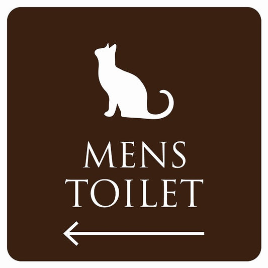 トイレ 御手洗 TOILET トイレマーク ねこ 猫 ネコ ブラウン ホワイト MENS 左 矢印 ステッカー 正方形 シール サインステッカー 誘導表示 ピクトサイン ピクトグラム 選べるサイズ