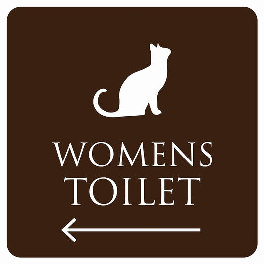 トイレ 御手洗 TOILET トイレマーク ねこ 猫 ネコ ブラウン ホワイト WOMENS 左 矢印 ステッカー 正方形 シール サインステッカー 誘導表示 ピクトサイン ピクトグラム 選べるサイズ