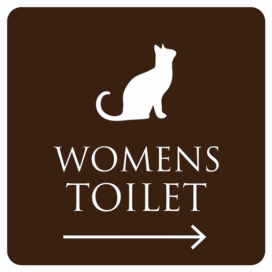 トイレ 御手洗 TOILET トイレマーク ねこ 猫 ネコ ブラウン ホワイト WOMENS 右 矢印 ステッカー 正方形 シール サインステッカー 誘導表示 ピクトサイン ピクトグラム 選べるサイズ