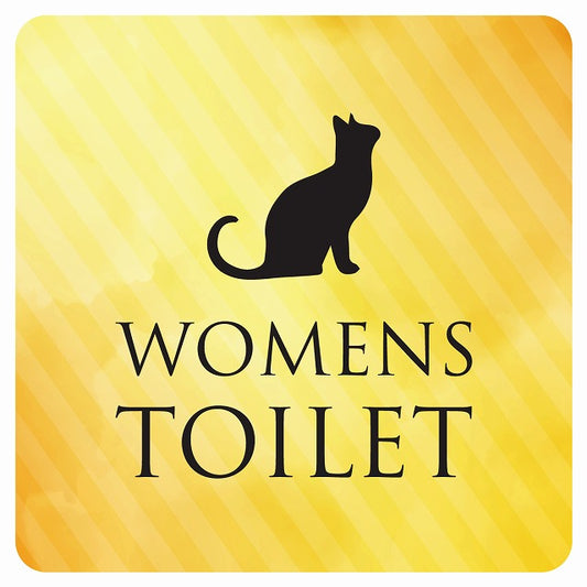 トイレ 御手洗 TOILET トイレマーク ねこ 猫 ネコ イエローグラデーション WOMENS ステッカー 正方形 シール サインステッカー 案内表示 施設用 ピクトサイン ピクトグラム 選べるサイズ
