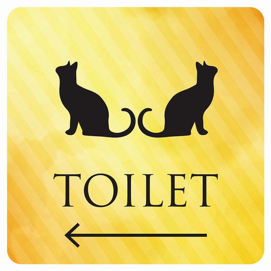 トイレ 御手洗 TOILET トイレマーク ねこ 猫 ネコ イエローグラデーション 男女マーク 左 矢印 ステッカー 正方形 シール サインステッカー 誘導表示 ピクトサイン ピクトグラム 選べるサイズ