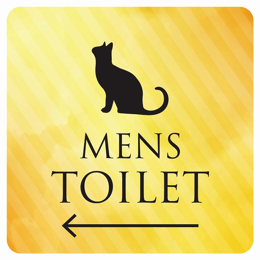 トイレ 御手洗 TOILET トイレマーク ねこ 猫 ネコ イエローグラデーション MENS 左 矢印 ステッカー 正方形 シール サインステッカー 誘導表示 ピクトサイン ピクトグラム 選べるサイズ