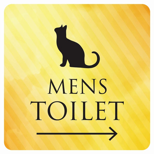 トイレ 御手洗 TOILET トイレマーク ねこ 猫 ネコ イエローグラデーション MENS 右 矢印 ステッカー 正方形 シール サインステッカー 誘導表示 ピクトサイン ピクトグラム 選べるサイズ