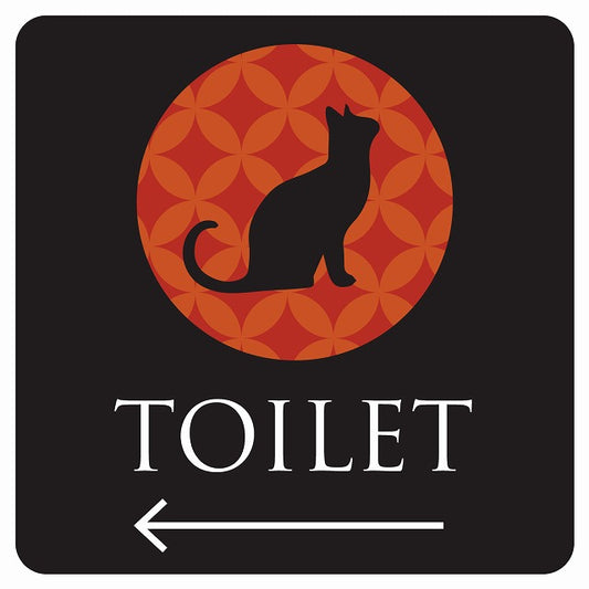 トイレ 御手洗 TOILET トイレマーク ねこ 猫 ネコ ミッドナイト風 男女マーク 左 矢印 ステッカー 正方形 シール サインステッカー 誘導表示 ピクトサイン ピクトグラム 選べるサイズ