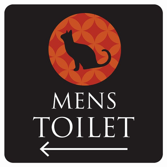 トイレ 御手洗 TOILET トイレマーク ねこ 猫 ネコ ミッドナイト風 MENS 左 矢印 ステッカー 正方形 シール サインステッカー 誘導表示 ピクトサイン ピクトグラム 選べるサイズ