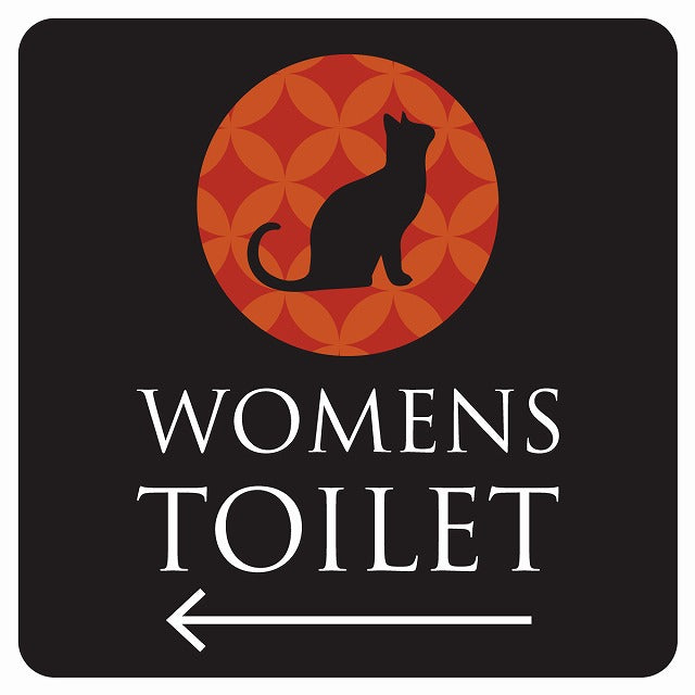 トイレ 御手洗 TOILET トイレマーク ねこ 猫 ネコ ミッドナイト風 WOMENS 左 矢印 ステッカー 正方形 シール サインステッカー 誘導表示 ピクトサイン ピクトグラム 選べるサイズ