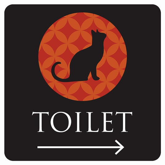 トイレ 御手洗 TOILET トイレマーク ねこ 猫 ネコ ミッドナイト風 男女マーク 右 矢印 ステッカー 正方形 シール サインステッカー 誘導表示 ピクトサイン ピクトグラム 選べるサイズ