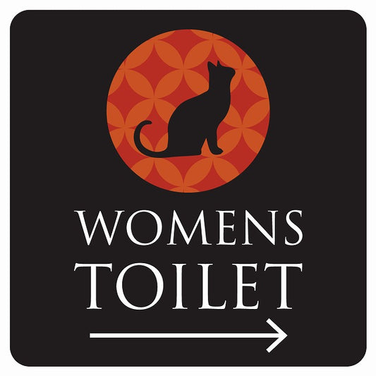 トイレ 御手洗 TOILET トイレマーク ねこ 猫 ネコ ミッドナイト風 WOMENS 右 矢印 ステッカー 正方形 シール サインステッカー 誘導表示 ピクトサイン ピクトグラム 選べるサイズ