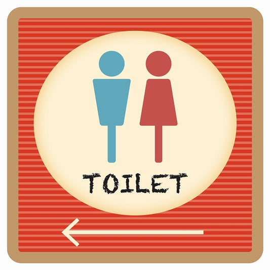 トイレ 御手洗 TOILET トイレマーク レトロ デザイン 男女マーク 左 矢印 ステッカー 正方形 シール サインステッカー 誘導表示 ピクトサイン ピクトグラム 選べるサイズ