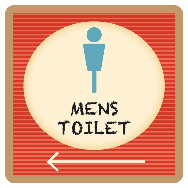 トイレ 御手洗 TOILET トイレマーク レトロ デザイン MENS 左 矢印 ステッカー 正方形 シール サインステッカー 誘導表示 ピクトサイン ピクトグラム 選べるサイズ