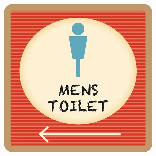 トイレ 御手洗 TOILET トイレマーク レトロ デザイン MENS 左 矢印 ステッカー 正方形 シール サインステッカー 誘導表示 ピクトサイン ピクトグラム 選べるサイズ