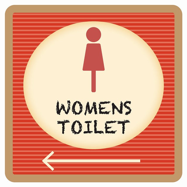 トイレ 御手洗 TOILET トイレマーク レトロ デザイン WOMENS 左 矢印 ステッカー 正方形 シール サインステッカー 誘導表示 ピクトサイン ピクトグラム 選べるサイズ