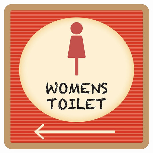 トイレ 御手洗 TOILET トイレマーク レトロ デザイン WOMENS 左 矢印 ステッカー 正方形 シール サインステッカー 誘導表示 ピクトサイン ピクトグラム 選べるサイズ