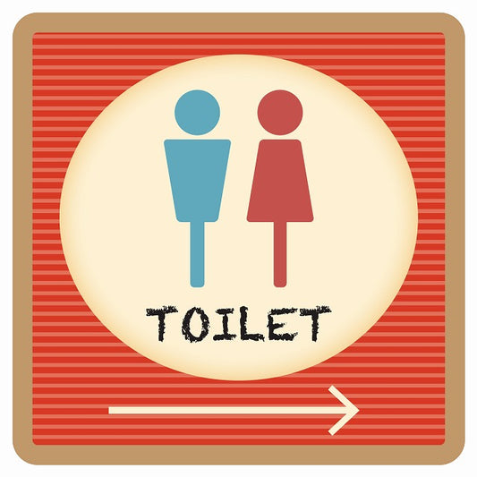 トイレ 御手洗 TOILET トイレマーク レトロ デザイン 男女マーク 右 矢印 ステッカー 正方形 シール サインステッカー 誘導表示 ピクトサイン ピクトグラム 選べるサイズ