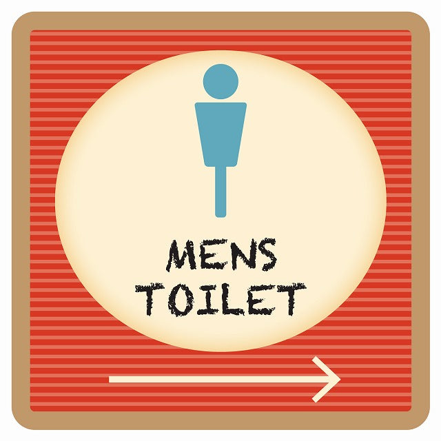 トイレ 御手洗 TOILET トイレマーク レトロ デザイン MENS 右 矢印 ステッカー 正方形 シール サインステッカー 誘導表示 ピクトサイン ピクトグラム 選べるサイズ