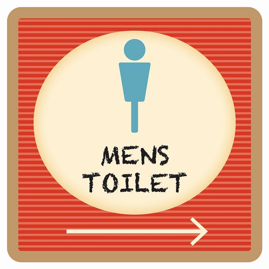 トイレ 御手洗 TOILET トイレマーク レトロ デザイン MENS 右 矢印 ステッカー 正方形 シール サインステッカー 誘導表示 ピクトサイン ピクトグラム 選べるサイズ