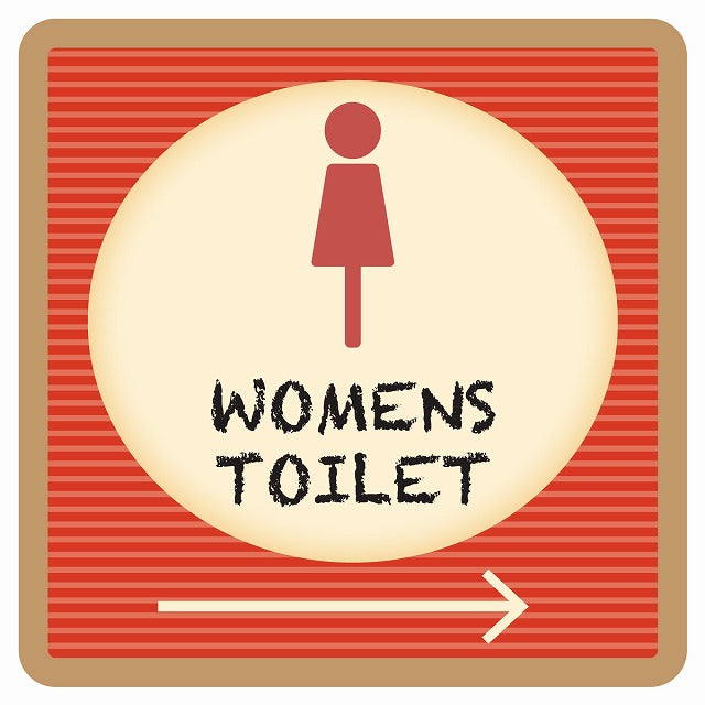 トイレ 御手洗 TOILET トイレマーク レトロ デザイン WOMENS 右 矢印 ステッカー 正方形 シール サインステッカー 誘導表示 ピクトサイン ピクトグラム 選べるサイズ
