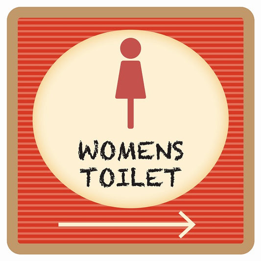 トイレ 御手洗 TOILET トイレマーク レトロ デザイン WOMENS 右 矢印 ステッカー 正方形 シール サインステッカー 誘導表示 ピクトサイン ピクトグラム 選べるサイズ