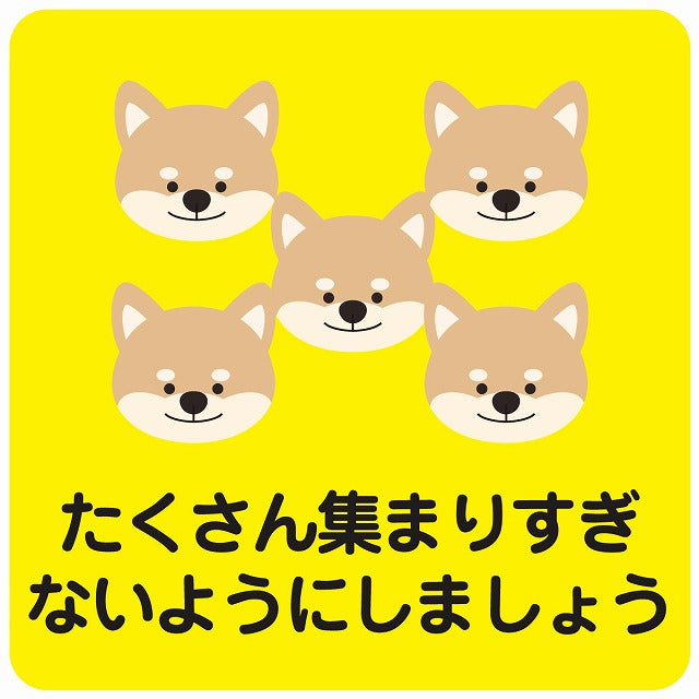 たくさん集まりすぎないようにしましょう 犬 イエロー ステッカー 正方形 シール サインステッカー ピクトサイン ピクトグラム 選べるサイズ