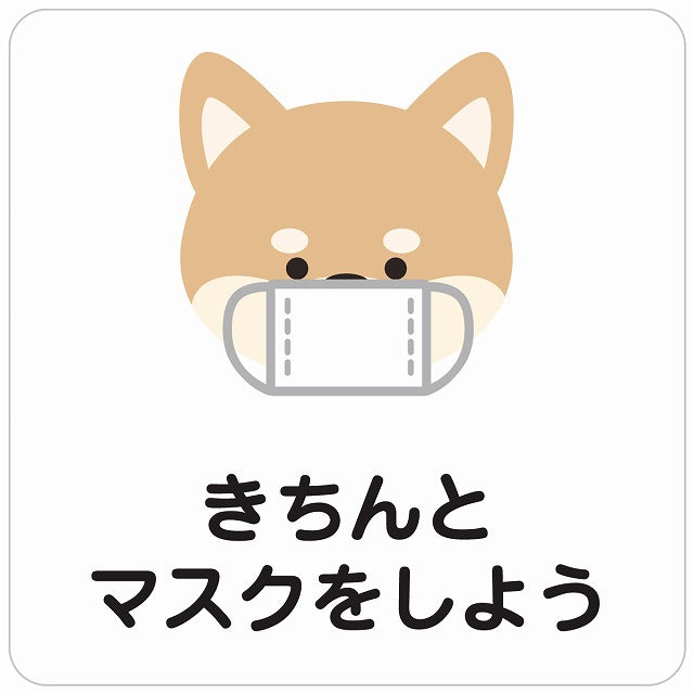 きちんとマスクをしよう 犬 ホワイト ステッカー 正方形 シール サインステッカー ピクトサイン ピクトグラム 選べるサイズ