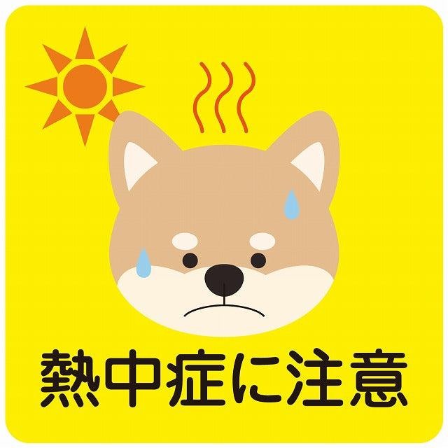 熱中症対策 熱中症に注意 いぬ イエロー ステッカー 正方形 シール サインステッカー 安全表示 警告 ピクトサイン ピクトグラム 選べるサイズ